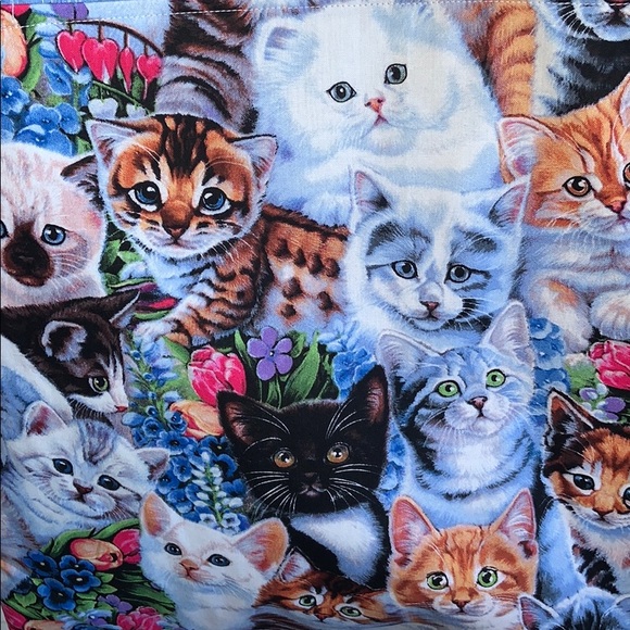 Hand Crafted Multicolor Cat Print Tote Bag All Purpose Carry All Shoulder Purse - Picture 4 of 7